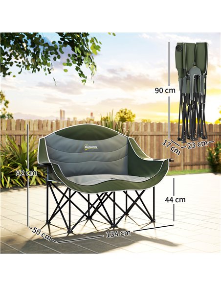 Outsunny Double Camping Chair for Adults, Oversized Heavy Duty Padded Folding Chair with Armrests, Cup Holders and Carry Bag for - pic 156086 | FastDaddyshop