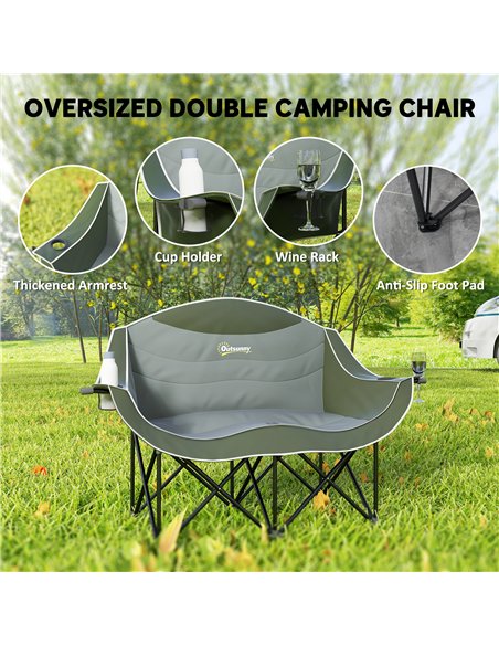 Outsunny Double Camping Chair for Adults, Oversized Heavy Duty Padded Folding Chair with Armrests, Cup Holders and Carry Bag for - pic 156087 | FastDaddyshop