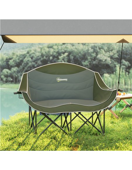 Outsunny Double Camping Chair for Adults, Oversized Heavy Duty Padded Folding Chair with Armrests, Cup Holders and Carry Bag for - pic 156090 | FastDaddyshop