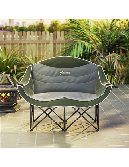 Outsunny Double Camping Chair for Adults, Oversized Heavy Duty Padded Folding Chair with Armrests, Cup Holders and Carry Bag for - pic 156091 | FastDaddyshop