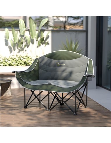 Outsunny Double Camping Chair for Adults, Oversized Heavy Duty Padded Folding Chair with Armrests, Cup Holders and Carry Bag for