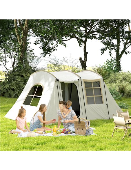 Outsunny 3-4 Man Tunnel Tent, Family Camping Tent with Porch, Bedroom and Living Area, Sewn in Groundsheet, 3000mm Waterproof, P - pic 156094 | FastDaddyshop