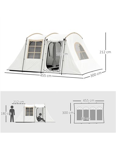 Outsunny 3-4 Man Tunnel Tent, Family Camping Tent with Porch, Bedroom and Living Area, Sewn in Groundsheet, 3000mm Waterproof, P