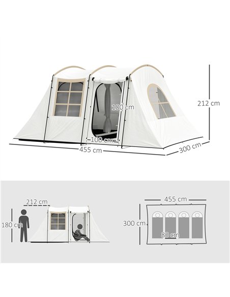 Outsunny 3-4 Man Tunnel Tent, Family Camping Tent with Porch, Bedroom and Living Area, Sewn in Groundsheet, 3000mm Waterproof, P - pic 156095 | FastDaddyshop