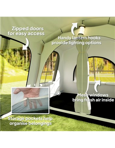 Outsunny 3-4 Man Tunnel Tent, Family Camping Tent with Porch, Bedroom and Living Area, Sewn in Groundsheet, 3000mm Waterproof, P