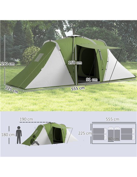 Outsunny Large Camping Tent Tunnel Tent with 2 Bedroom and Living Area, 2000mm Waterproof, Portable with Bag for 4-6 Man, Green - pic 156113 | FastDaddyshop
