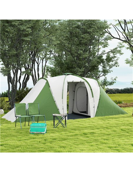 Outsunny Large Camping Tent Tunnel Tent with 2 Bedroom and Living Area, 2000mm Waterproof, Portable with Bag for 4-6 Man, Green - pic 156119 | FastDaddyshop
