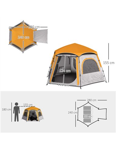 Outsunny Instant Camping Tent, 2/3/4 Person Easy Setup Dome Family Tent with Vestibule, Rainfly, 4 Mesh Windows & 2 Doors, Hexag
