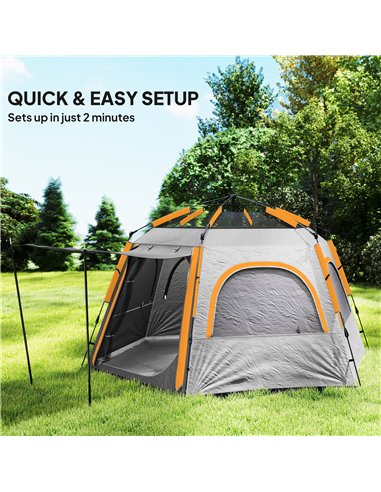 Outsunny Instant Camping Tent, 2/3/4 Person Easy Setup Dome Family Tent with Vestibule, Rainfly, 4 Mesh Windows & 2 Doors, Hexag
