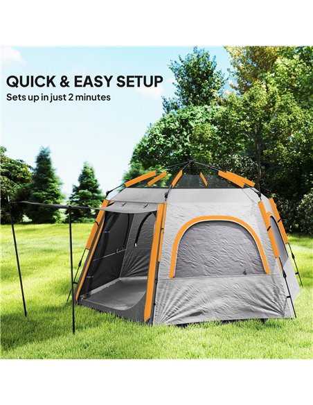 Outsunny Instant Camping Tent, 2/3/4 Person Easy Setup Dome Family Tent with Vestibule, Rainfly, 4 Mesh Windows & 2 Doors, Hexag - pic 156123 | FastDaddyshop