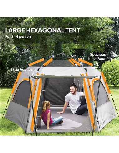 Outsunny Instant Camping Tent, 2/3/4 Person Easy Setup Dome Family Tent with Vestibule, Rainfly, 4 Mesh Windows & 2 Doors, Hexag