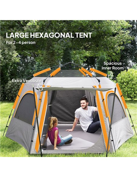 Outsunny Instant Camping Tent, 2/3/4 Person Easy Setup Dome Family Tent with Vestibule, Rainfly, 4 Mesh Windows & 2 Doors, Hexag - pic 156124 | FastDaddyshop