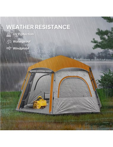 Outsunny Instant Camping Tent, 2/3/4 Person Easy Setup Dome Family Tent with Vestibule, Rainfly, 4 Mesh Windows & 2 Doors, Hexag