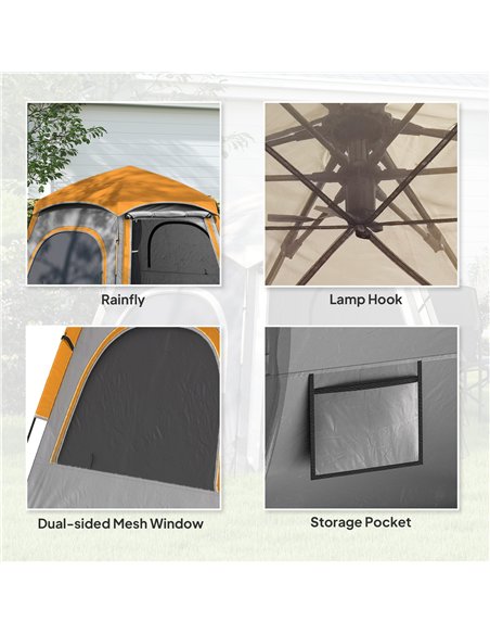 Outsunny Instant Camping Tent, 2/3/4 Person Easy Setup Dome Family Tent with Vestibule, Rainfly, 4 Mesh Windows & 2 Doors, Hexag - pic 156126 | FastDaddyshop