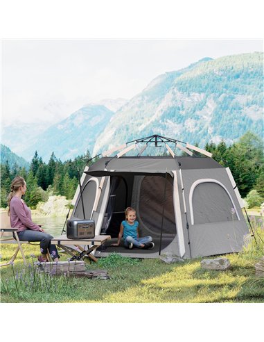 Outsunny Instant Camping Tent, 2/3/4 Person Easy Setup Dome Family Tent with Vestibule, Rainfly, 4 Mesh Windows & 2 Doors, Hexag