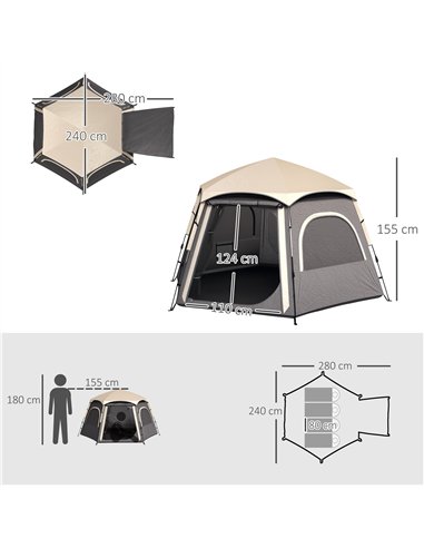 Outsunny Instant Camping Tent, 2/3/4 Person Easy Setup Dome Family Tent with Vestibule, Rainfly, 4 Mesh Windows & 2 Doors, Hexag