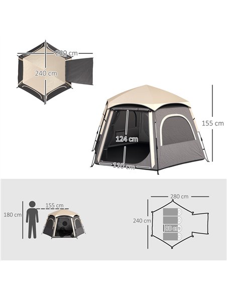 Outsunny Instant Camping Tent, 2/3/4 Person Easy Setup Dome Family Tent with Vestibule, Rainfly, 4 Mesh Windows & 2 Doors, Hexag - pic 156131 | FastDaddyshop