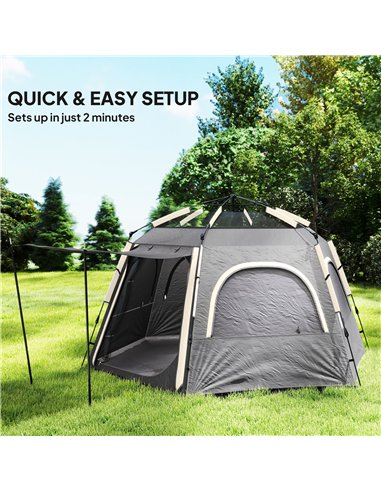 Outsunny Instant Camping Tent, 2/3/4 Person Easy Setup Dome Family Tent with Vestibule, Rainfly, 4 Mesh Windows & 2 Doors, Hexag