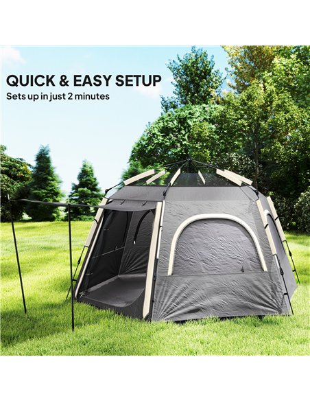 Outsunny Instant Camping Tent, 2/3/4 Person Easy Setup Dome Family Tent with Vestibule, Rainfly, 4 Mesh Windows & 2 Doors, Hexag - pic 156132 | FastDaddyshop