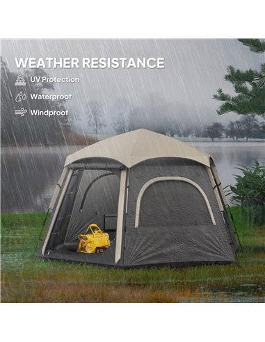Outsunny Instant Camping Tent, 2/3/4 Person Easy Setup Dome Family Tent with Vestibule, Rainfly, 4 Mesh Windows & 2 Doors, Hexag