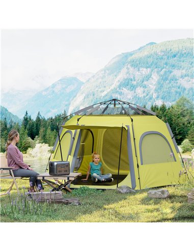 Outsunny Instant Camping Tent, 2/3/4 Person Easy Setup Dome Family Tent with Vestibule, Rainfly, 4 Mesh Windows & 2 Doors, Hexag