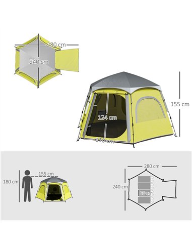 Outsunny Instant Camping Tent, 2/3/4 Person Easy Setup Dome Family Tent with Vestibule, Rainfly, 4 Mesh Windows & 2 Doors, Hexag