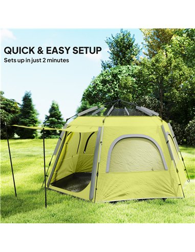 Outsunny Instant Camping Tent, 2/3/4 Person Easy Setup Dome Family Tent with Vestibule, Rainfly, 4 Mesh Windows & 2 Doors, Hexag
