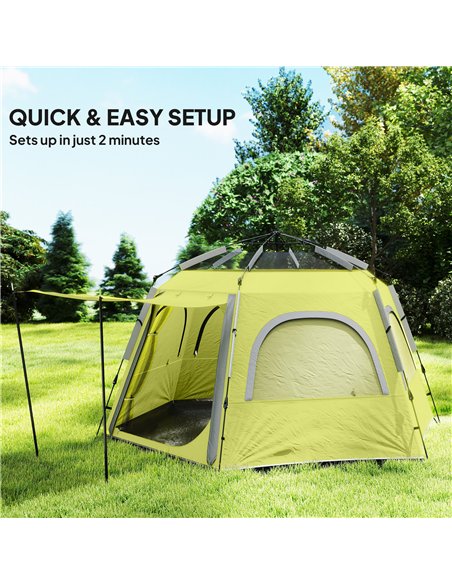 Outsunny Instant Camping Tent, 2/3/4 Person Easy Setup Dome Family Tent with Vestibule, Rainfly, 4 Mesh Windows & 2 Doors, Hexag - pic 156141 | FastDaddyshop