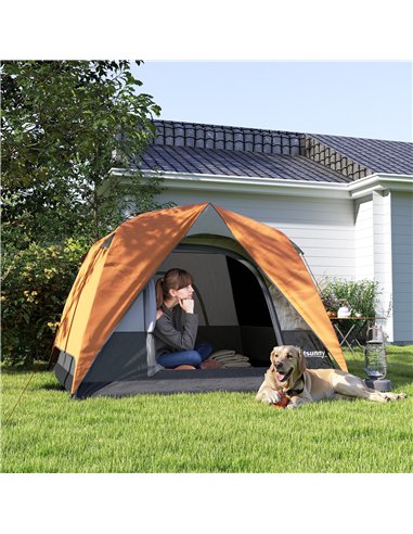 Outsunny 3-4 Person Camping Tent, Easy Set Up Waterproof Dome Tent with Sewn-in Groundsheet, Mesh Windows, Pocket and Hook for C