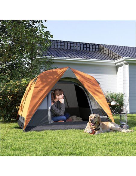 Outsunny 3-4 Person Camping Tent, Easy Set Up Waterproof Dome Tent with Sewn-in Groundsheet, Mesh Windows, Pocket and Hook for C - pic 156148 | FastDaddyshop