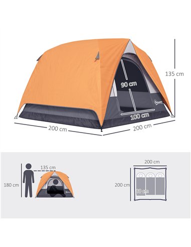 Outsunny 3-4 Person Camping Tent, Easy Set Up Waterproof Dome Tent with Sewn-in Groundsheet, Mesh Windows, Pocket and Hook for C