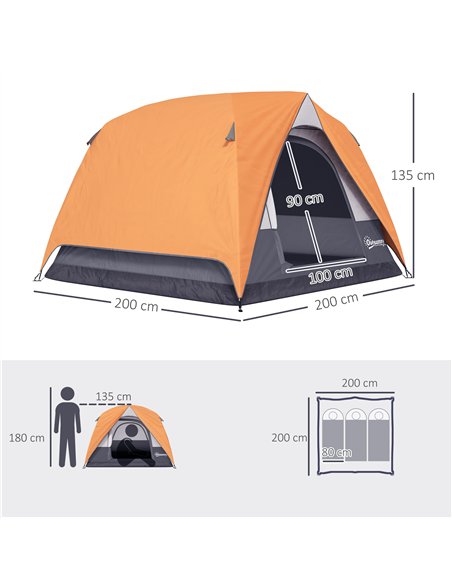 Outsunny 3-4 Person Camping Tent, Easy Set Up Waterproof Dome Tent with Sewn-in Groundsheet, Mesh Windows, Pocket and Hook for C - pic 156149 | FastDaddyshop