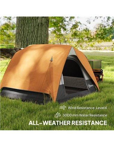 Outsunny 3-4 Person Camping Tent, Easy Set Up Waterproof Dome Tent with Sewn-in Groundsheet, Mesh Windows, Pocket and Hook for C