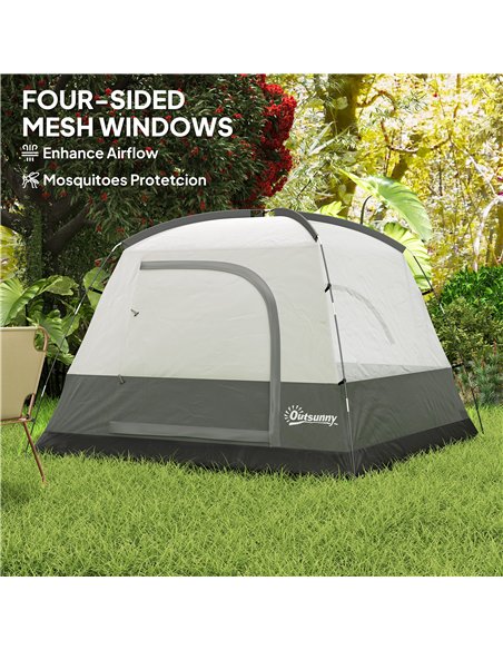 Outsunny 3-4 Person Camping Tent, Easy Set Up Waterproof Dome Tent with Sewn-in Groundsheet, Mesh Windows, Pocket and Hook for C - pic 156152 | FastDaddyshop