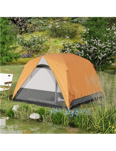 Outsunny 3-4 Person Camping Tent, Easy Set Up Waterproof Dome Tent with Sewn-in Groundsheet, Mesh Windows, Pocket and Hook for C