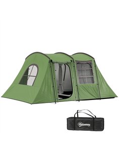 Outsunny 3-4 Man Tunnel Tent, Family Camping Tent with Porch, Bedroom and Living Area, Sewn in Groundsheet, 3000mm Waterproof, P