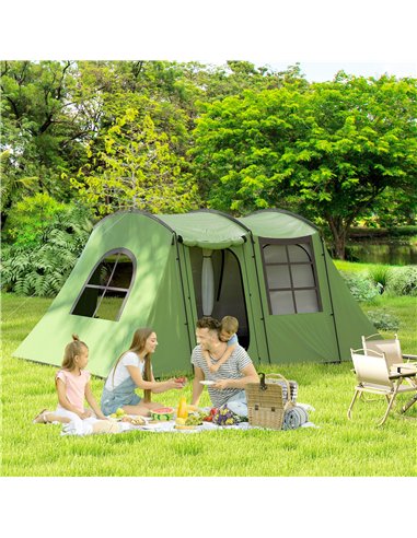 Outsunny 3-4 Man Tunnel Tent, Family Camping Tent with Porch, Bedroom and Living Area, Sewn in Groundsheet, 3000mm Waterproof, P