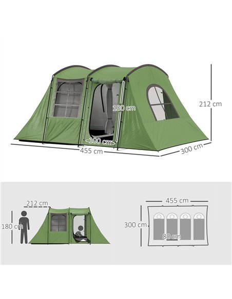 Outsunny 3-4 Man Tunnel Tent, Family Camping Tent with Porch, Bedroom and Living Area, Sewn in Groundsheet, 3000mm Waterproof, P - pic 156158 | FastDaddyshop