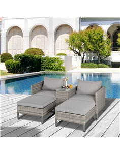 Outsunny 5pcs Patio Rattan Wicker Sofa Set with Coffee Table & Footstool, Grey 2