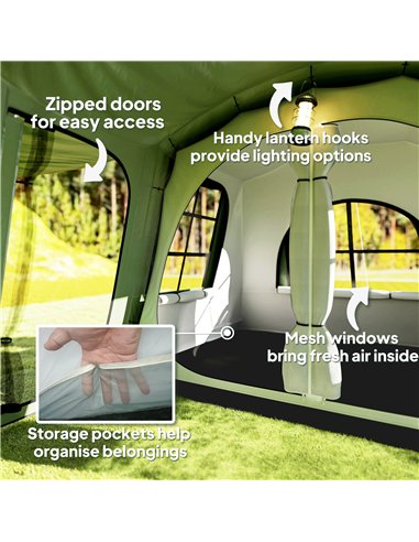 Outsunny 3-4 Man Tunnel Tent, Family Camping Tent with Porch, Bedroom and Living Area, Sewn in Groundsheet, 3000mm Waterproof, P