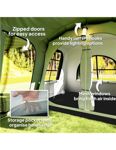Outsunny 3-4 Man Tunnel Tent, Family Camping Tent with Porch, Bedroom and Living Area, Sewn in Groundsheet, 3000mm Waterproof, P - pic 156160 | FastDaddyshop