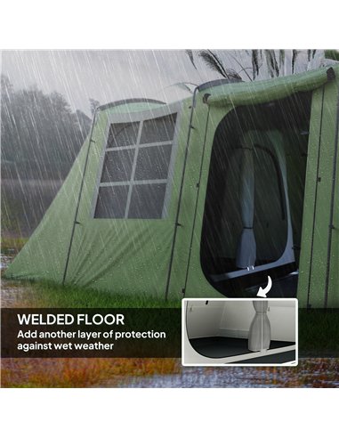 Outsunny 3-4 Man Tunnel Tent, Family Camping Tent with Porch, Bedroom and Living Area, Sewn in Groundsheet, 3000mm Waterproof, P