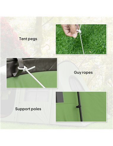 Outsunny 3-4 Man Tunnel Tent, Family Camping Tent with Porch, Bedroom and Living Area, Sewn in Groundsheet, 3000mm Waterproof, P