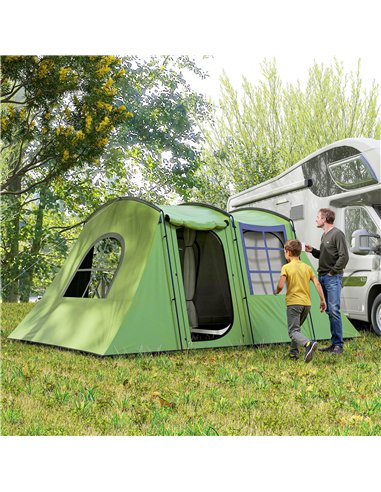 Outsunny 3-4 Man Tunnel Tent, Family Camping Tent with Porch, Bedroom and Living Area, Sewn in Groundsheet, 3000mm Waterproof, P