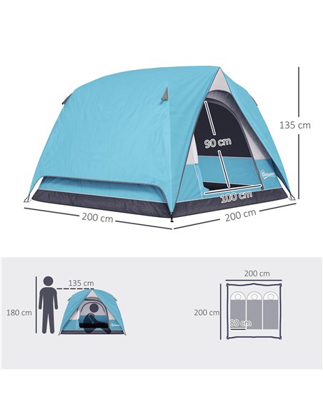 Outsunny 3-4 Person Camping Tent, Easy Set Up Waterproof Dome Tent with Sewn-in Groundsheet, Mesh Windows, Pocket and Hook for C - pic 156167 | FastDaddyshop
