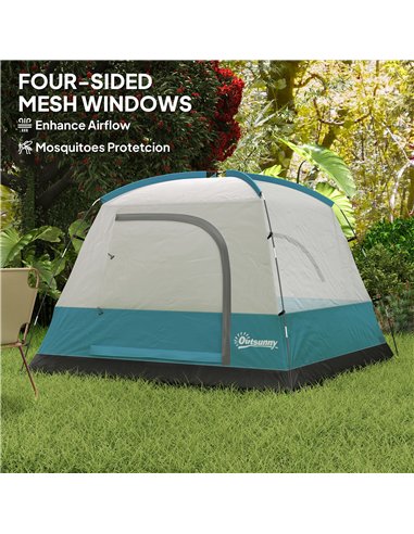 Outsunny 3-4 Person Camping Tent, Easy Set Up Waterproof Dome Tent with Sewn-in Groundsheet, Mesh Windows, Pocket and Hook for C