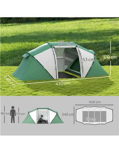Outsunny 4-6 Man UV Protection Camping Tent - Green and White