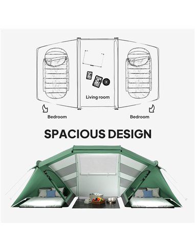 Outsunny 4-6 Man UV Protection Camping Tent - Green and White