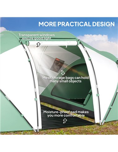 Outsunny 4-6 Man UV Protection Camping Tent - Green and White