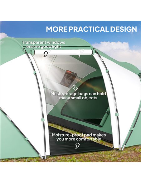 Outsunny 4-6 Man UV Protection Camping Tent - Green and White - pic 156188 | FastDaddyshop
